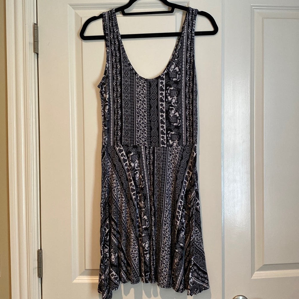 See You Monday stretchy tank dress. Black + white boho print elephants